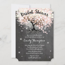 ピンクハートリーフツリーブライダルシャワー招待状 招待状