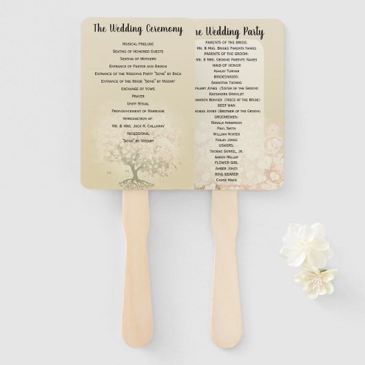 ピンクハートリーフツリー結婚式 プログラム ハンドファン (正面&裏面)