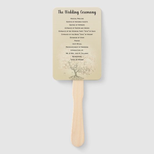 ピンクハートリーフツリー結婚式 プログラム ハンドファン (正面)