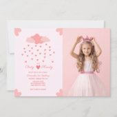 ピンクハートレインディライト誕生日写真 招待状 (正面)