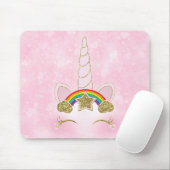ピンクハートレインボースターユニコーンホーン顔 マウスパッド (マウス)