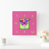 ピンクハート乱数 スクエア壁時計 (ホーム)