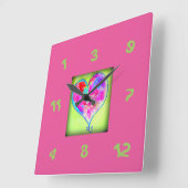 ピンクハート乱数 スクエア壁時計 (傾斜)