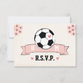 ピンクハート付きモノグラムサッカー結婚式RSVPカード 出欠カード (正面)