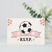 ピンクハート付きモノグラムサッカー結婚式RSVPカード 出欠カード (スタンド正面)
