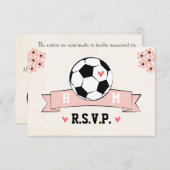 ピンクハート付きモノグラムサッカー結婚式RSVPカード 出欠カード (正面/裏面)