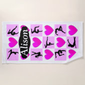 ピンクハート体パーソナライズされた操用ビーチタオル ビーチタオル (正面)