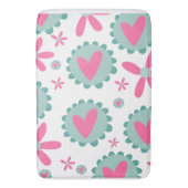 ピンクハート及びピンク花柄 バスマット (正面縦)