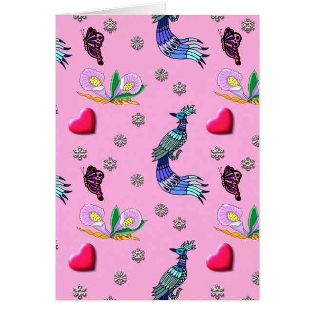 ピンクハート及び孔雀-及び青緑色の歓喜 (正面)