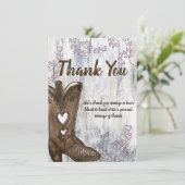 ピンクハート女性のカーボーイブーツブライダルシャワーありがとう 招待状 (スタンド正面)