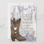 ピンクハート女性のカーボーイMRS女性のカーボーイブーツブライダルシャワー 招待状 (正面)