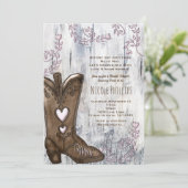 ピンクハート女性のカーボーイMRS女性のカーボーイブーツブライダルシャワー 招待状 (スタンド正面)