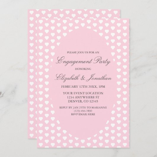 ピンクハート婚約パーティ 招待状 (正面/裏面)