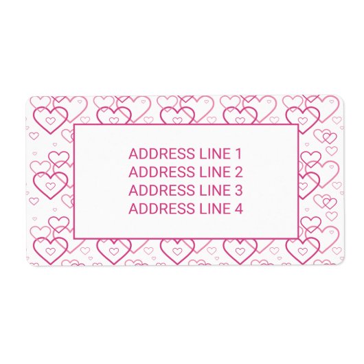 ピンクハート形状パターンカスタム文字 ラベル (正面)