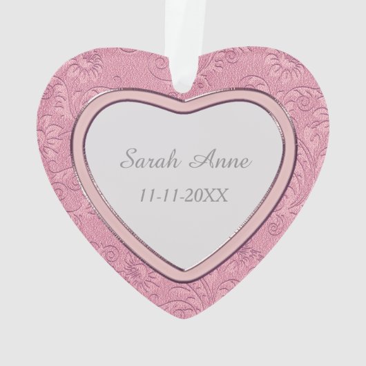 ピンクハート旋回ベビー初めてのクリスマス オーナメント (裏面)