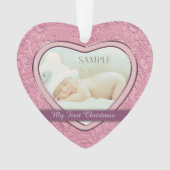 ピンクハート旋回ベビー初めてのクリスマス オーナメント (正面)