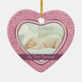 ピンクハート旋回ベビー初めてのクリスマス セラミックオーナメント (正面)