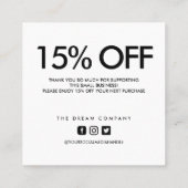 ピンクハート書道割引ありがとう スクエア名刺 (裏面)