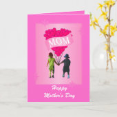 ピンクハート母の日 カード (黄色い花)