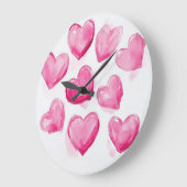 ピンクハート水彩画 ラージ壁時計 (傾斜)
