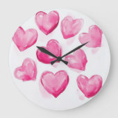 ピンクハート水彩画 ラージ壁時計 (正面)