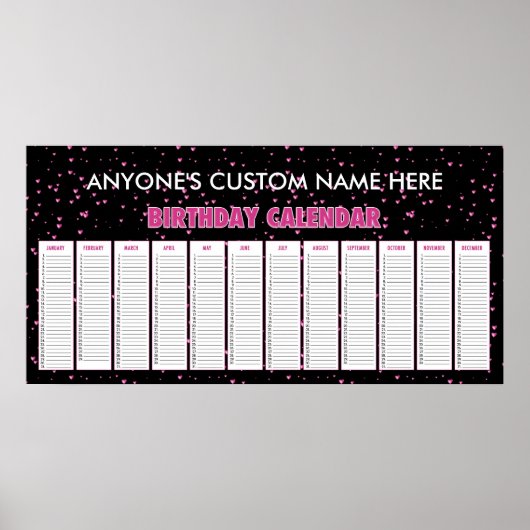 ピンクハート永久誕生日カレンダーポスター ポスター (正面)