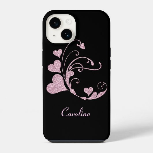 ピンクハート渦巻きラメデザイン iPhoneケース (裏面)