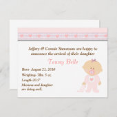 ピンクハート漫画ベビーガール誕生のお知らせ 案内状 (正面/裏面)