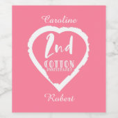 ピンクハート第2回コットン結婚ズ記念日 ワインラベル (シングルラベル)