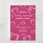 ピンクハート結婚バブル記念日 招待状 (正面)