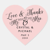 ピンクハート結婚式の引き出物サンキューステッカー ハートシール (正面)