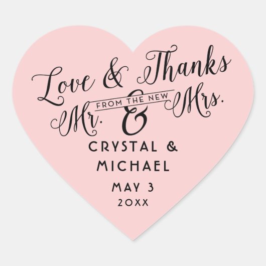 ピンクハート結婚式の引き出物サンキューステッカー ハートシール (正面)