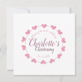 ピンクハート花びらガール《キリスト教》洗礼式や命名式招待状 招待状