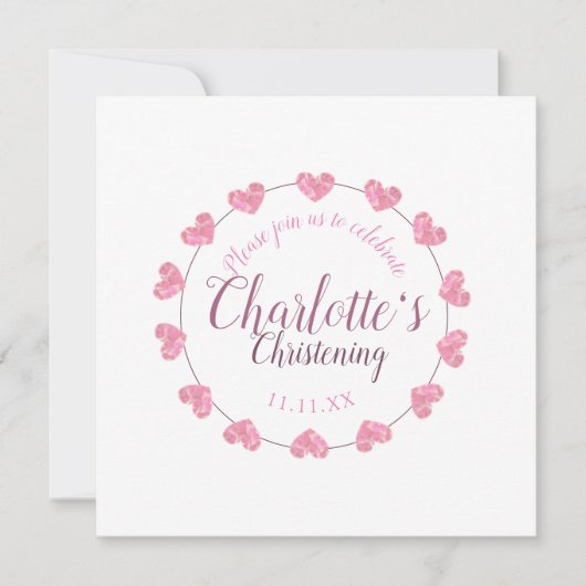 ピンクハート花びらガール《キリスト教》洗礼式や命名式招待状 招待状 (正面)