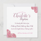 ピンクハート花びら女の子バプテスマ招待状 招待状 (裏面)