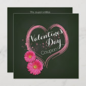 ピンクハート花バレンタインデークーポンカード シーズンカード (正面/裏面)