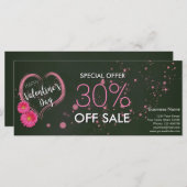 ピンクハート花バレンタインデー割引カード (正面/裏面)