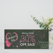 ピンクハート花バレンタインデー割引カード (スタンド正面)