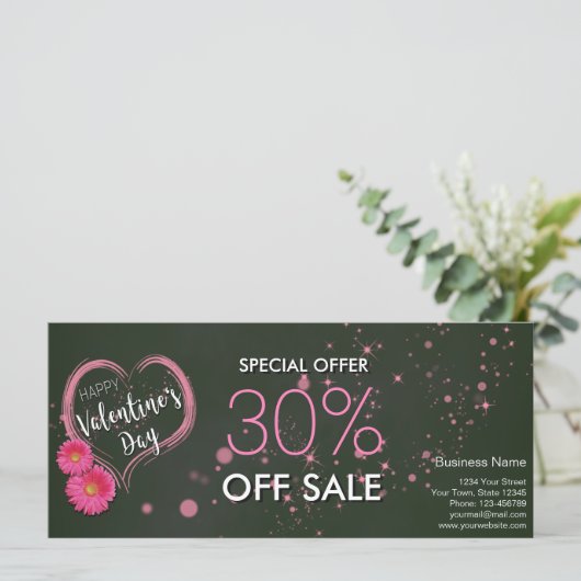 ピンクハート花バレンタインデー割引カード (スタンド正面)