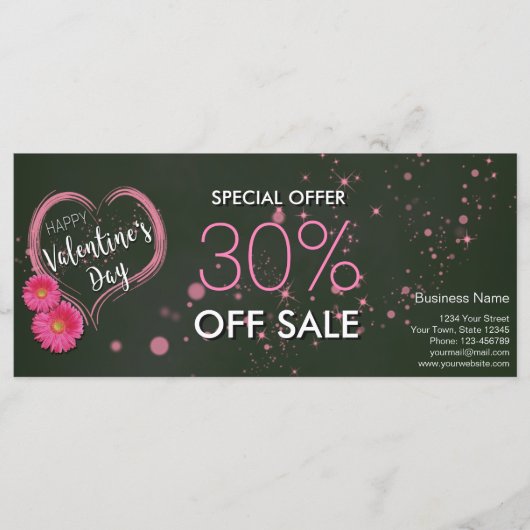 ピンクハート花バレンタインデー割引カード (正面)