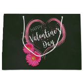 ピンクハート花バレンタインデー大抱き枕 ラージペーパーバッグ (正面)