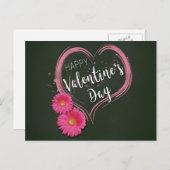 ピンクハート花バレンタインデー シーズンポストカード (正面/裏面)