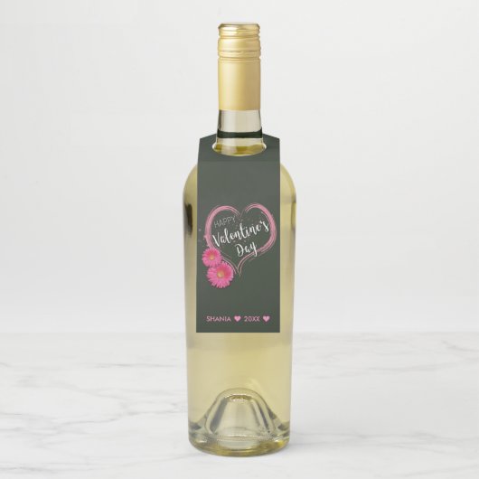 ピンクハート花バレンタインデー ボトルネックタグ (ボトル)