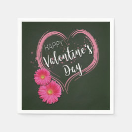 ピンクハート花バレンタインデー – 紙ナプキン スタンダードカクテルナプキン