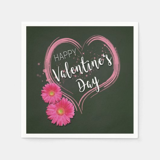 ピンクハート花バレンタインデー – 紙ナプキン スタンダードカクテルナプキン (正面)