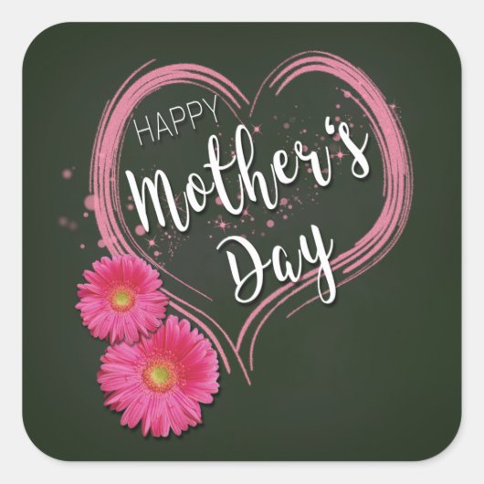 ピンクハート花母の日 – ステッカー (正面)