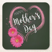 ピンクハート花母の日 – 紙コースター (正面)