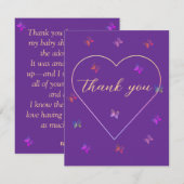 ピンクハート蝶ガールベビーシャワー サンキューカード (正面/裏面)