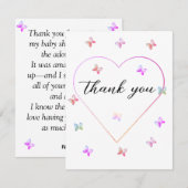 ピンクハート蝶ガールベビーシャワー サンキューカード (正面/裏面)