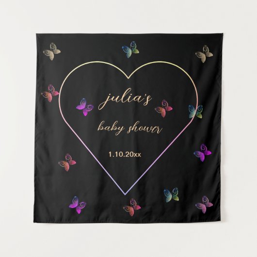 ピンクハート蝶ガールベビーシャワー タペストリー (正面)